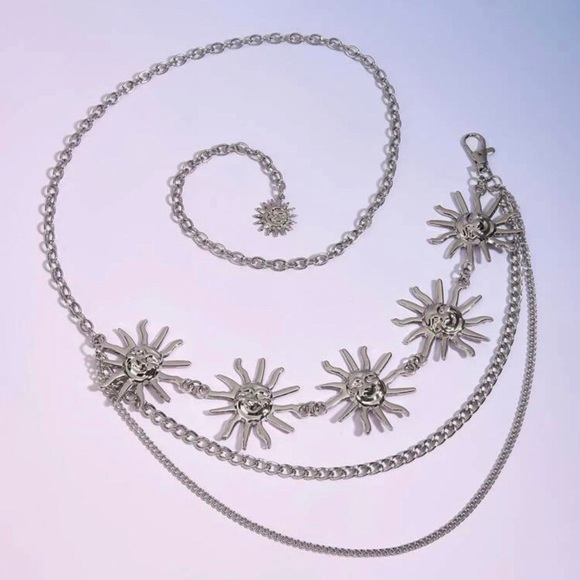 Silver Sun Metal Link Double Chain Belt Body Chain - Picture 5 of 9